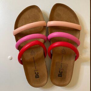 New Size 6 Cork Sandals with pink and Red Chunky Straps, Born in California